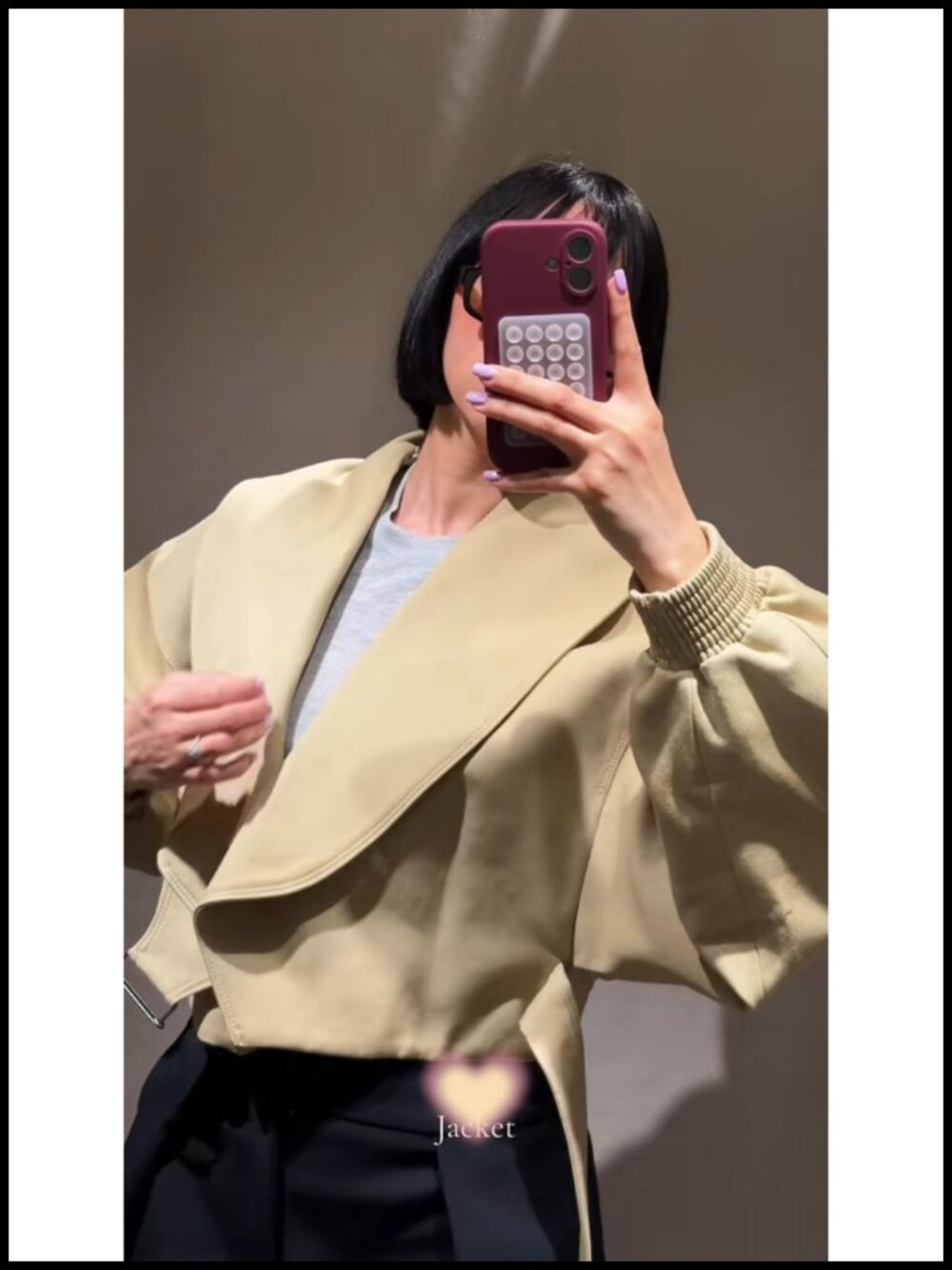 Oversized Cropped Trench Jacket with Lapel Collar Long Sleeves Elastic Cuffs - Picture 6 of 6